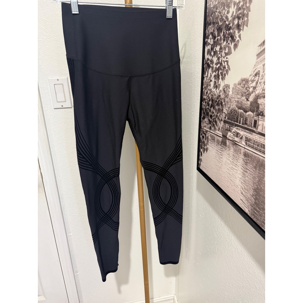 Fanka  Sculpt Compression Leggings Black High Waisted 3D Flocking Lines  S Women